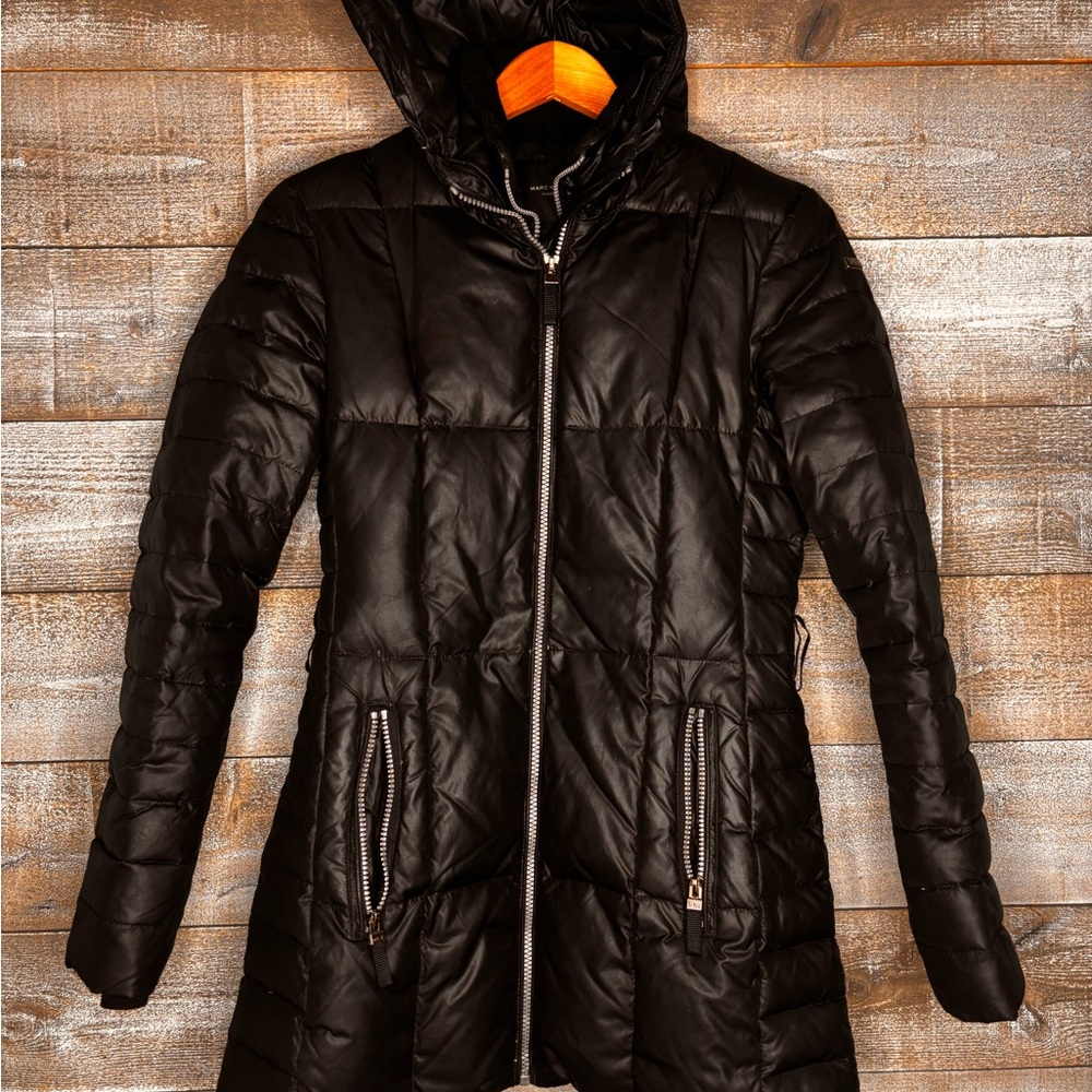 Andrew Marc New York black down hooded Quilted winter puffer Jacket